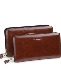 Clutch cầm tay 2 ngăn khóa màu nâu VOC18