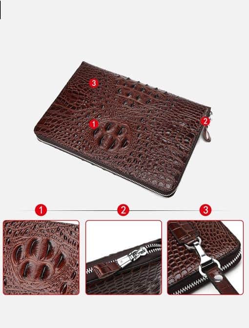 Clutch da bò dập vân cá sấu màu nâu CT25-N 16 Clutch da bò dập vân cá sấu màu nâu CT25-N