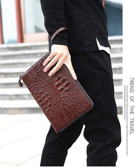 Clutch da bò dập vân cá sấu màu nâu CT25-N 21 Clutch da bò dập vân cá sấu màu nâu CT25-N