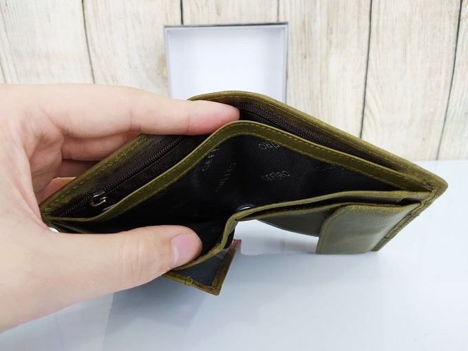 Ví da Cefiro dáng đứng màu xanh rêu NX23 24 Ví da Cefiro dáng đứng màu xanh rêu NX23
